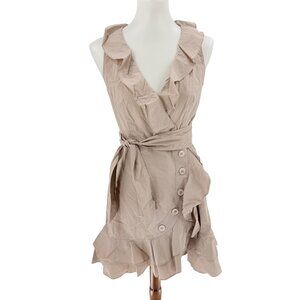 Marissa Webb Collective Beige Ruffle Wrap Mini Dress Size 6 Cotton Lightweight